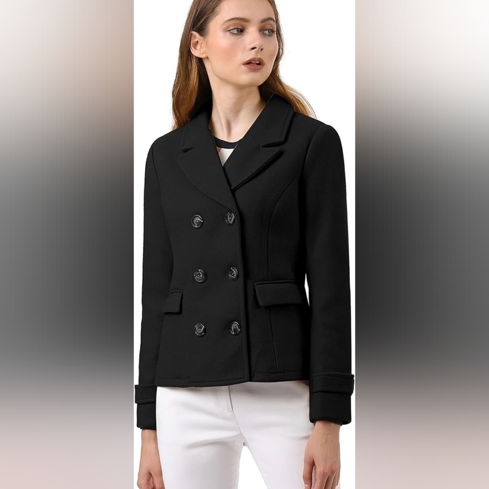 Allegra K Women's Black Double Breasted Lined Pea Coat Size XXL